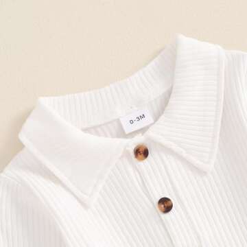 Kaipiclos Newborn Baby Boy Clothes Rib Knit Long Sleeve Romper Cute Suspender Pants Solid Infant Fall Winter Gentleman Outfit (White Blue, 0-3 Months)