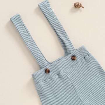 Kaipiclos Newborn Baby Boy Clothes Rib Knit Long Sleeve Romper Cute Suspender Pants Solid Infant Fall Winter Gentleman Outfit (White Blue, 0-3 Months)