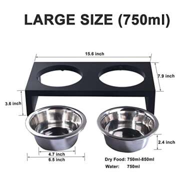 PAWISE Elevated Dog Bowls, Raised Cat Feeder Elevated Food and Water Bowls Stand with 2 Stainless Steel Bowls and Anti Slip Feet, Wooden Frame Pet Feeder 750 Ml