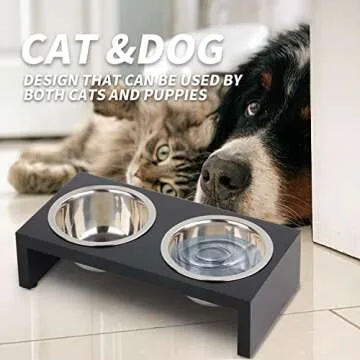 PAWISE Elevated Dog Bowls, Raised Cat Feeder Elevated Food and Water Bowls Stand with 2 Stainless Steel Bowls and Anti Slip Feet, Wooden Frame Pet Feeder 750 Ml