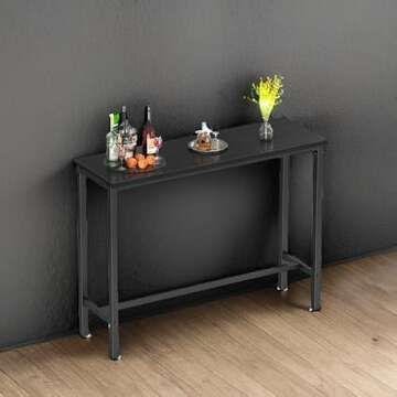 Mr IRONSTONE Bar Table, 47" Pub Table High Top Table Rectangular Bar Height Table, for Narrow Space, Living Room, Sturdy Frame, Easy to Set Up, Black