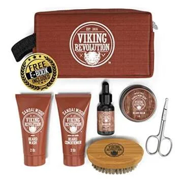 Beard Care Kit for Men Gift- Beard Grooming Kit Contains Travel Size Beard Oil, Beard Balm, Beard Shampoo & Conditioner, Beard Brush and Grooming Scissors - Includes Travel Case (Sandalwood)