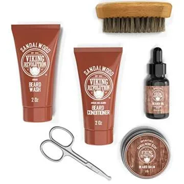 Beard Care Kit for Men Gift- Beard Grooming Kit Contains Travel Size Beard Oil, Beard Balm, Beard Shampoo & Conditioner, Beard Brush and Grooming Scissors - Includes Travel Case (Sandalwood)