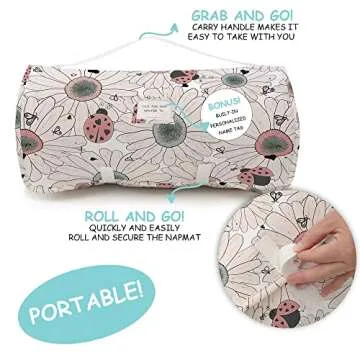 JumpOff Jo - Extra Long Toddler Nap Mat for Preschool, Daycare and Kindergarten - Sleeping Bag for Kids with Removable Pillow and Ultra Soft Blanket - Floral, Daisy Bug