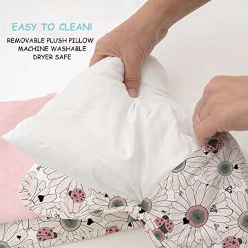 JumpOff Jo - Extra Long Toddler Nap Mat for Preschool, Daycare and Kindergarten - Sleeping Bag for Kids with Removable Pillow and Ultra Soft Blanket - Floral, Daisy Bug