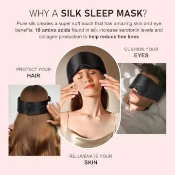 LitBear Silk Sleep Mask, Eye Mask Sleeping for Women Men Side Sleeper, 22 Momme Mulberry Silk Light Blocking Sleeping Mask, Face-Hugging Padded Silk Eye Cover with Adjustable Band