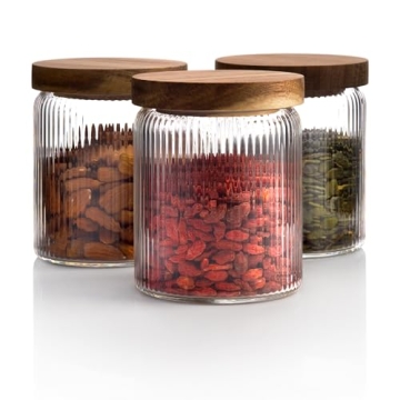 Mason & Fable Ribbed Glass Jars with Wooden Lid Set