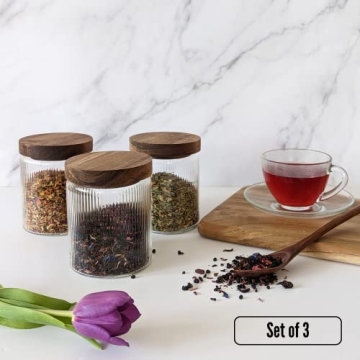 Mason & Fable Ribbed Glass Jars with Wooden Lid Set