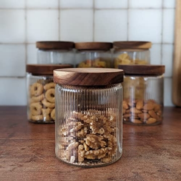 Mason & Fable Ribbed Glass Jars with Wooden Lid Set