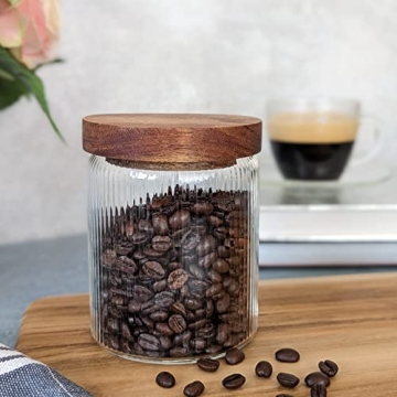 Mason & Fable Ribbed Glass Jars with Wooden Lid Set