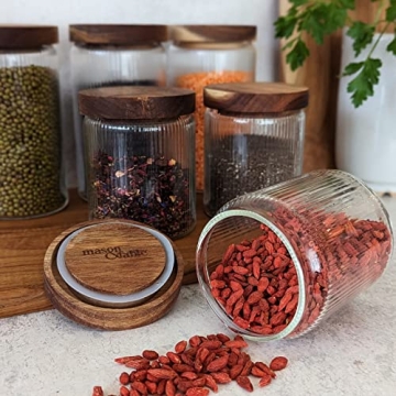 Mason & Fable Ribbed Glass Jars with Wooden Lid Set