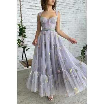 Elegant Basgute Flower Embroidery Prom Dress for Women
