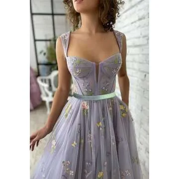 Elegant Basgute Flower Embroidery Prom Dress for Women