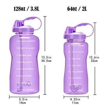 QuiFit Motivational Gallon Water Bottle - with Straw & Time Marker BPA Free 128/64 oz Large Water Ju...