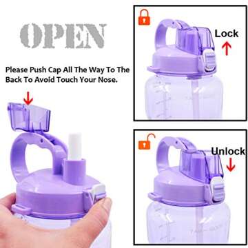 QuiFit Motivational Gallon Water Bottle - with Straw & Time Marker BPA Free 128/64 oz Large Water Jug Leak-Proof Durable for Fitness Outdoor Enthusiasts(Purple-B1, 1 Gallon)