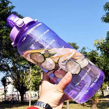 QuiFit Motivational Gallon Water Bottle - with Straw & Time Marker BPA Free 128/64 oz Large Water Jug Leak-Proof Durable for Fitness Outdoor Enthusiasts(Purple-B1, 1 Gallon)