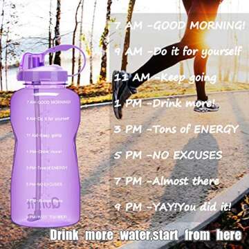 QuiFit Motivational Gallon Water Bottle - with Straw & Time Marker BPA Free 128/64 oz Large Water Jug Leak-Proof Durable for Fitness Outdoor Enthusiasts(Purple-B1, 1 Gallon)