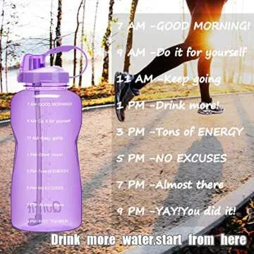QuiFit Motivational Gallon Water Bottle - with Straw & Time Marker BPA Free 128/64 oz Large Water Jug Leak-Proof Durable for Fitness Outdoor Enthusiasts(Purple-B1, 1 Gallon)
