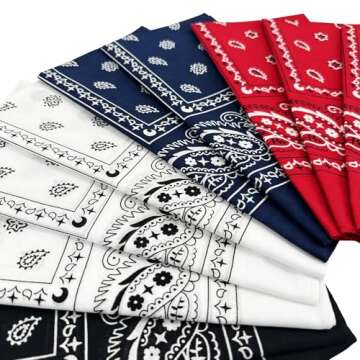 Vamqor 100% Cotton 10 Pack Fine Bandanas - Vibrant Assorted Styles