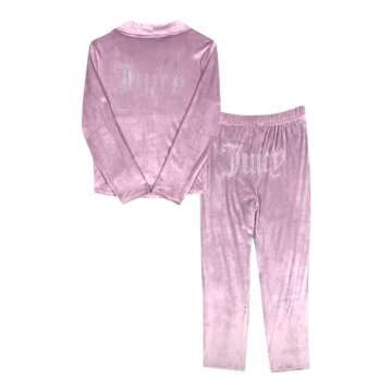 Juicy Couture Women’s Velvet Fleece Button Down Shirt and Pants Pajama Set (US, Alpha, Large, Regular, Regular, Mauve Muse Button Down)