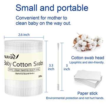 Baby Cotton Swabs, Paper Sticks Cotton Buds for Baby Ear Nose Clean-200Pcs(Spiral & Round)