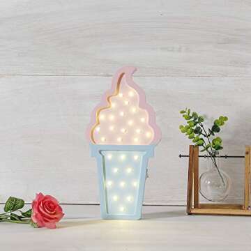 Ice cream Valentine Romance Atmosphere Light , Party Wedding Birthday Party Decoration Kids' Room Battery Operated LED Night Lights (Pink and Blue)