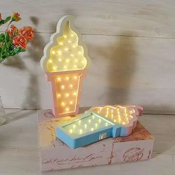 Ice cream Valentine Romance Atmosphere Light , Party Wedding Birthday Party Decoration Kids' Room Battery Operated LED Night Lights (Pink and Blue)