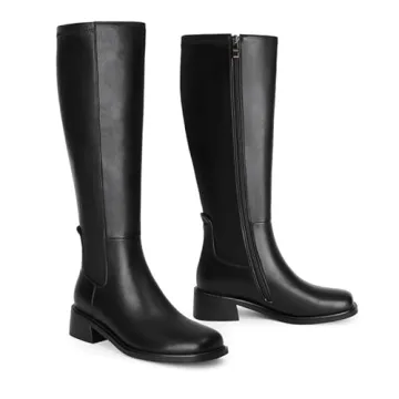 Stylish QIY Black Heeled Knee High Boots for Women