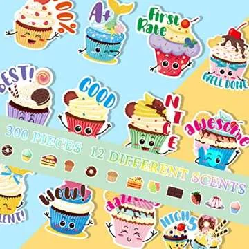 Jetec 300 Pcs Scratch and Sniff Sticker for Kids Valentines Smelly Scented Motivational Stickers Dessert Reward Stickers Teacher Incentive Positive Sticker for Student Classroom Chart School Supplies