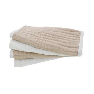 Synrroe Burp Cloths Large, Muslin Burp Cloths for Baby Girls and Boys, Pack of 4 Extra Absorbent and Soft Muslin Bibs, 6 Layers 20 by 10 Inches 100% Cotton (White and Brown 4 Pack)