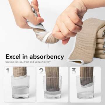 Synrroe Burp Cloths Large, Muslin Burp Cloths for Baby Girls and Boys, Pack of 4 Extra Absorbent and Soft Muslin Bibs, 6 Layers 20 by 10 Inches 100% Cotton (White and Brown 4 Pack)