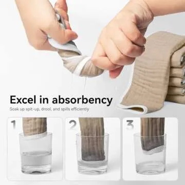 Synrroe Burp Cloths Large, Muslin Burp Cloths for Baby Girls and Boys, Pack of 4 Extra Absorbent and Soft Muslin Bibs, 6 Layers 20 by 10 Inches 100% Cotton (White and Brown 4 Pack)