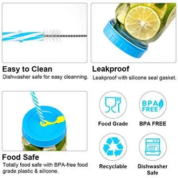 Durable Mason Jar Lids With Straw Hole and Clean Brushes