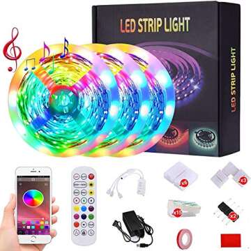 Lxyoug LED Strip Lights 50ft, Music Sync Color Changing 5050 RGB Led Lights for Bedroom,Built-in Mic,Led Lights with App Control and IR Remote for Home Decoration (3Rolls of 16.5ft)