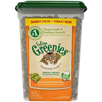 FELINE GREENIES Natural Dental Cat Treats, 11 oz Tub