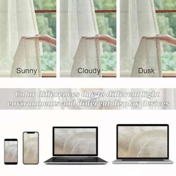 Natural Beige Linen Sheer Curtains 84 Inch Length for Living Room 2 Panels Cream Back Tab Pocket Drapes Neutral Country Rustic Farmhouse Light Filtering Semi Sheer Curtains for Bedroom Ivory 42x84