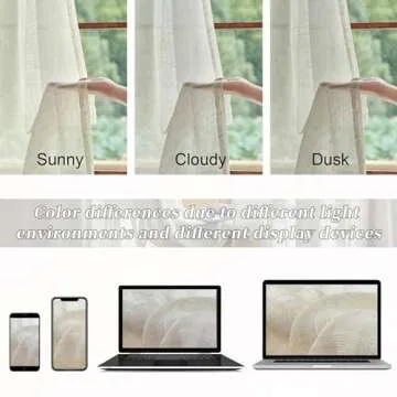 Natural Beige Linen Sheer Curtains 84 Inch Length for Living Room 2 Panels Cream Back Tab Pocket Drapes Neutral Country Rustic Farmhouse Light Filtering Semi Sheer Curtains for Bedroom Ivory 42x84