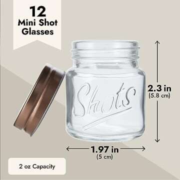 Juvale 12 Pack Mini Mason Jar Shot Glasses with Lids, 2 oz for Ginger Shots, Juices, Cocktails, Homemade Sauces