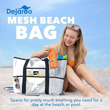 Dejaroo - Sand Free Mesh Bag - Strong Lightweight Tote For Beach & Vacation Essentials. Tons of Stor...