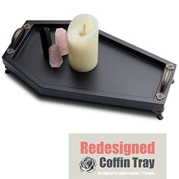 IRISVITA Coffin Tray (Redesigned) - Gothic Decor for Home, Spooky Decorative Tray, Goth Room Decor, Black Wooden Tray for Holding Crystal, Jewelry, Skull Mugs, Candles, Essential Oil.