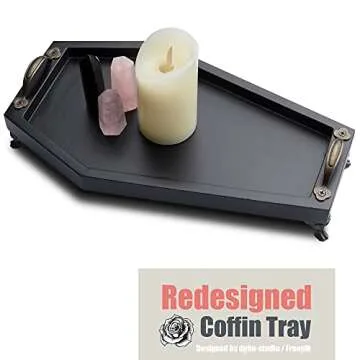 IRISVITA Coffin Tray (Redesigned) - Gothic Decor for Home, Spooky Decorative Tray, Goth Room Decor, Black Wooden Tray for Holding Crystal, Jewelry, Skull Mugs, Candles, Essential Oil.