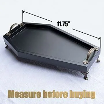IRISVITA Coffin Tray (Redesigned) - Gothic Decor for Home, Spooky Decorative Tray, Goth Room Decor, Black Wooden Tray for Holding Crystal, Jewelry, Skull Mugs, Candles, Essential Oil.