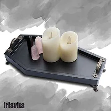 IRISVITA Coffin Tray (Redesigned) - Gothic Decor for Home, Spooky Decorative Tray, Goth Room Decor, Black Wooden Tray for Holding Crystal, Jewelry, Skull Mugs, Candles, Essential Oil.