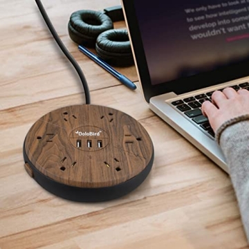 Power Strip 6 AC outlets with 3 USB Ports Charging Station Extension Cord Right Angle Flat Plug Widely Spaced Multi Outlets Circuit Breaker Safeguard for Home,Office, Dorm Room