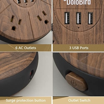 Power Strip 6 AC outlets with 3 USB Ports Charging Station Extension Cord Right Angle Flat Plug Widely Spaced Multi Outlets Circuit Breaker Safeguard for Home,Office, Dorm Room