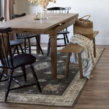 Ruggable Washable 5x7 Area Rug, Verena Dark Wood, Premium Rugs for Living Room, Bedroom, Kitchen, Office, Classroom with Gripper Non Slip Pad