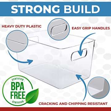 Clear Plastic Storage Bins, Perfect for Kitchen Organization or Pantry Organization and Storage, Fridge Organizer Plastic Bins, Pantry Organization and Storage Bins, Cabinet Organizers