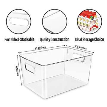 Clear Plastic Storage Bins, Perfect for Kitchen Organization or Pantry Organization and Storage, Fridge Organizer Plastic Bins, Pantry Organization and Storage Bins, Cabinet Organizers