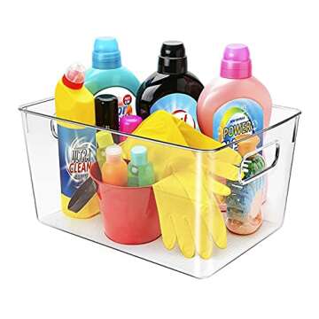 Clear Plastic Storage Bins, Perfect for Kitchen Organization or Pantry Organization and Storage, Fridge Organizer Plastic Bins, Pantry Organization and Storage Bins, Cabinet Organizers