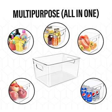 Clear Plastic Storage Bins, Perfect for Kitchen Organization or Pantry Organization and Storage, Fridge Organizer Plastic Bins, Pantry Organization and Storage Bins, Cabinet Organizers